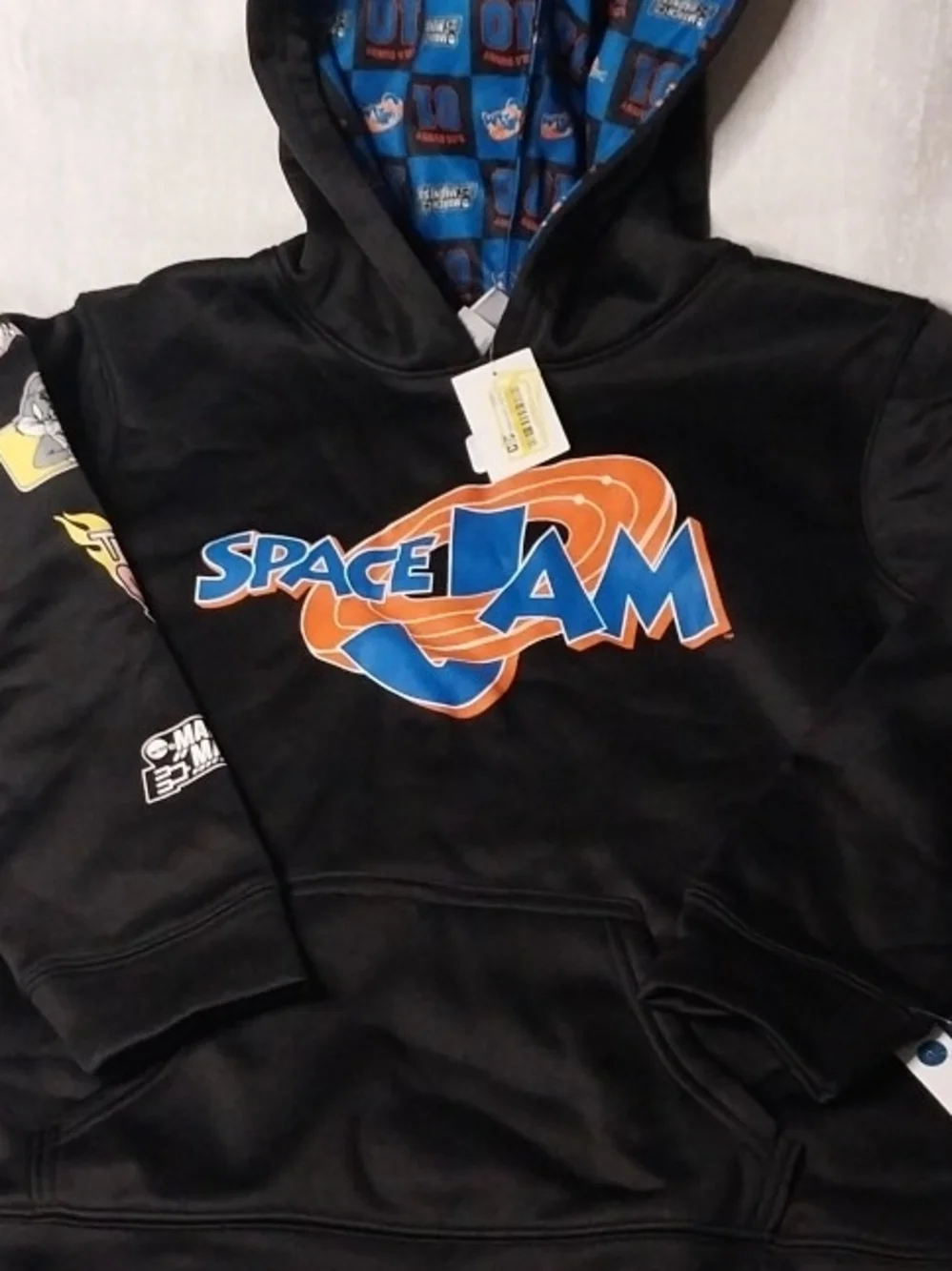 Champion Black Space Jam Hoodie with Blue & Orange Logo Boy M